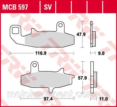 Мотоколодки TRW LUCAS MCB597 аналог FDB606 SUZUKI DR 650 - DR800/ HONDA VTZ 250, фото 1
