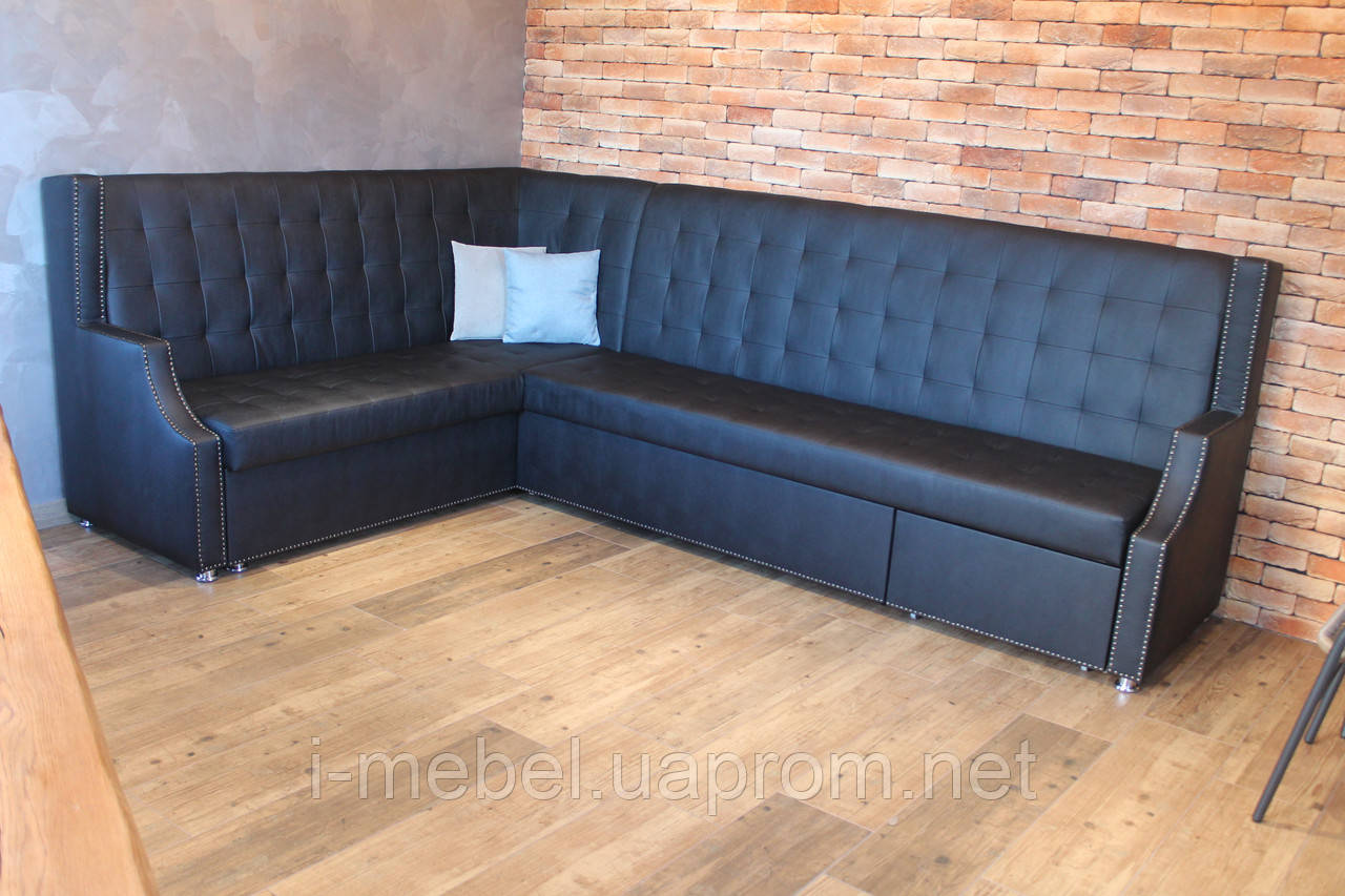Шкіряний диван великого розмру для кафе або ресторану (Чорний)