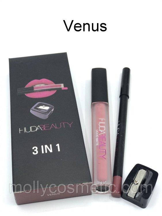 Набір Huda Beauty (блиск + стругачка + олівець)