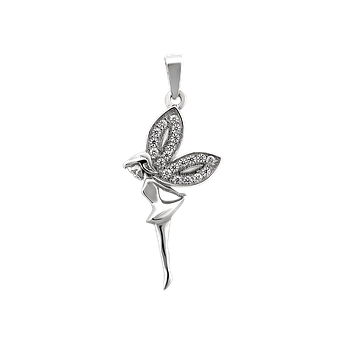 Кулон срібний тематичний фея з двома крилами із білих фіанітів