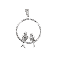 Кулон серебряный тематический две птички в круге с белыми фианитами