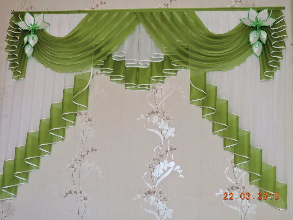 Ламбрекен шифоновий в спальню, кухню, дитячу 2м №147, зелений
