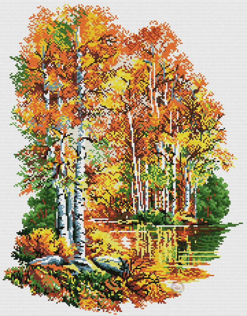 Набір для вишивання хрестиком Золота осінь. Розмір: 28,5*36,5 см