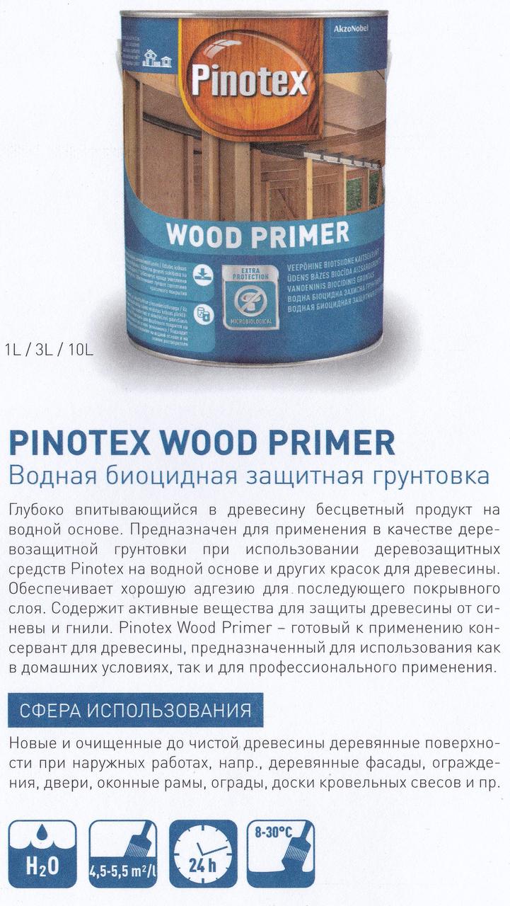 PINOTEX WOOD PRIMER 10 л — безбарвна швидковисихна деревозахисна ґрунтовка