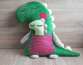 М'яка іграшка-подушка ручної роботи Мама Динозавр із динозавриком