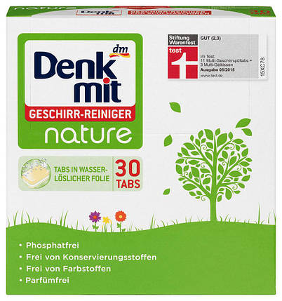 Таблетки для посудомийних машин Denkmit Nature без фосфатів, концентратів, ароматизаторів 30 шт., фото 1