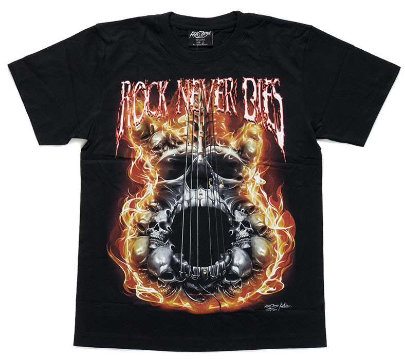 Футболка Череп-гітара "Rock Never Dies" (3D, світиться в темряві), Розмір M