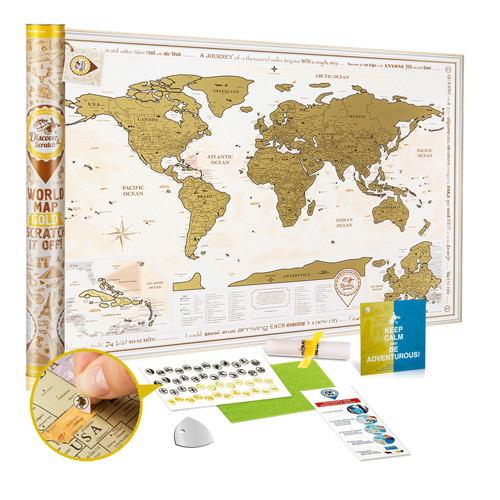 Скретч карта світу Discover & Scratch World Gold ENG Детальна скретч карта світу