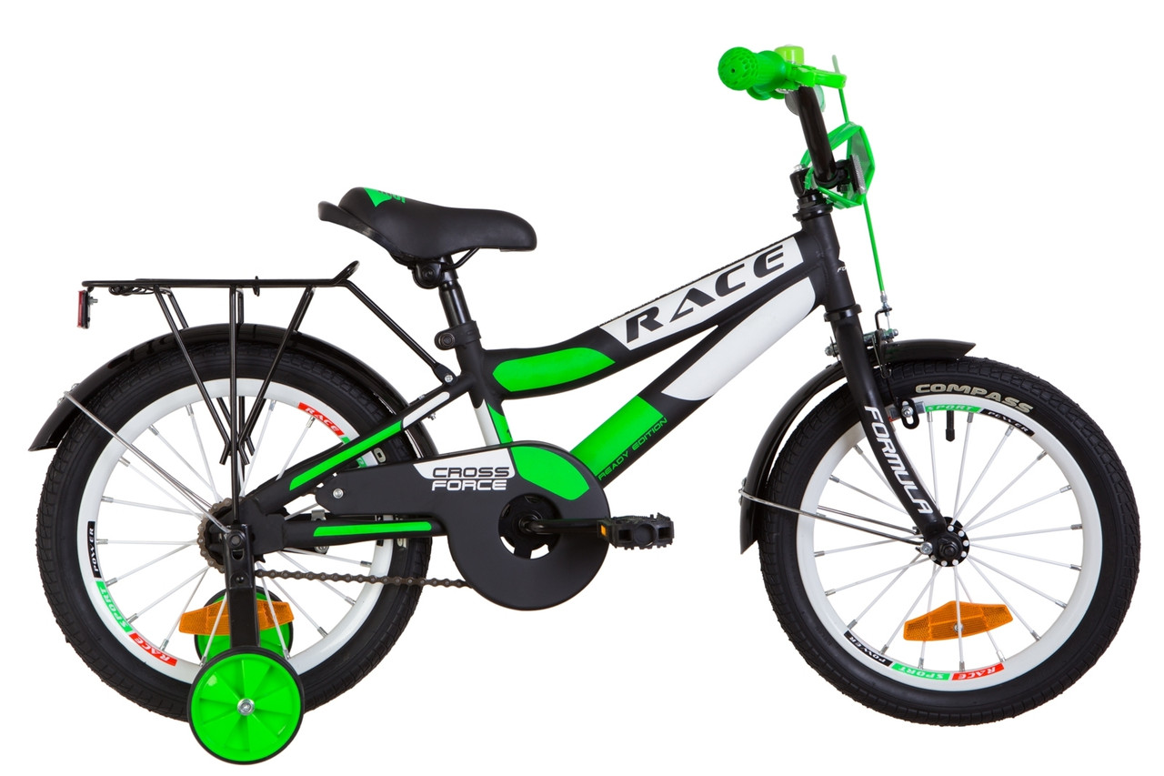 Дитячий велосипед з багажником FORMULA RACE CR 16" (чорно-салатний)