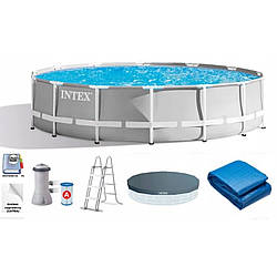 Каркасний круглий басейн INTEX (26726) з фільтр-насосом сходами і тентом діаметр 457 см висота 122 см