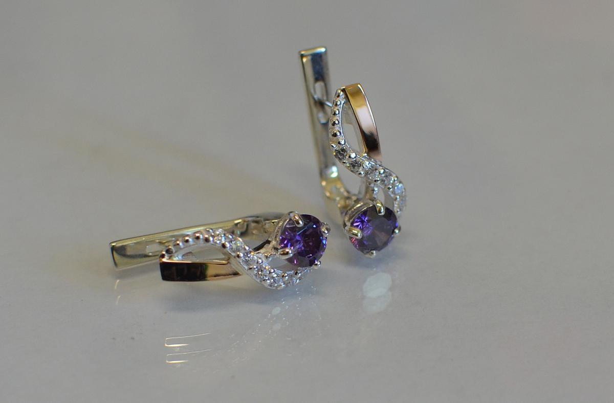 Срібні сережки з золотими вставками, фото 1