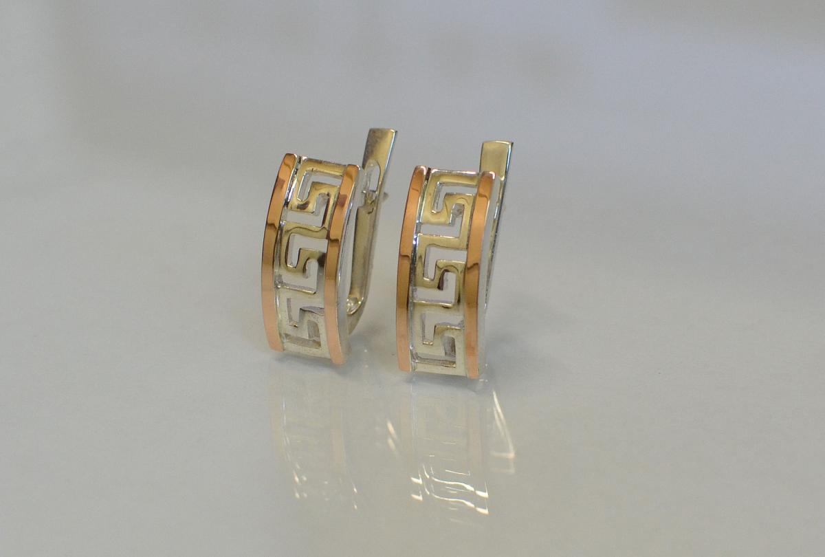 Срібні сережки з золотими вставками, фото 1