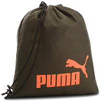 Рюкзак-мешок спортивный Puma Phase Gym Back 074943 05 (темно-зеленый, на тренировку, 16 литров, логотип пума)