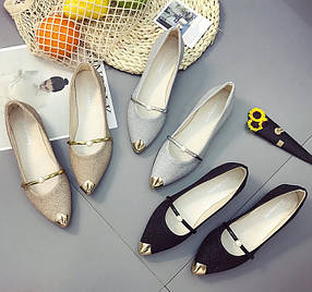 Блискучі туфлі балетки з каблучком, 35 - 39