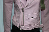 Куртка-косуха коротка жіноча, колір пудра, еко-шкіра, фото 6