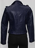 Жіноча шкіряна Куртка коротка, темно-синя, весняна, фото 2