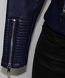 Жіноча шкіряна Куртка коротка, темно-синя, весняна, фото 3