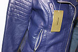 Жіноча шкіряна Куртка коротка, темно-синя, весняна, фото 8