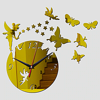 Настенные 3D часы с зеркальным эффектом "Butterfly" - 3Д часы c феей и бабочками, необычные часы 45х45 см.