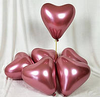 Хром розовый (Rose) воздушный латексный шар сердце 12" дюймов 28 - 30 см.