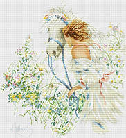 Набор для вышивания крестиком Девушка с лошадью. Размер: 33*36,5 см