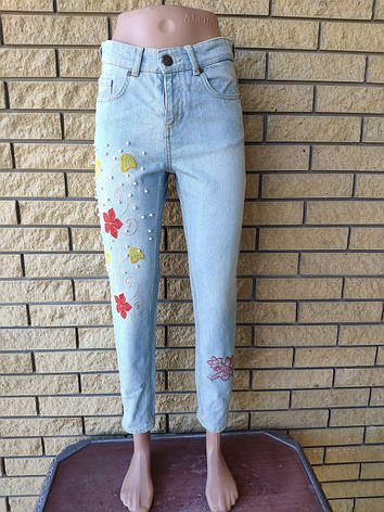 Джинси жіночі коттонові із завищеною талією, з вишивкою MRCN, Туреччина, фото 1