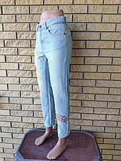 Джинси жіночі коттонові із завищеною талією, з вишивкою MRCN, Туреччина, фото 3