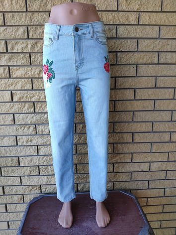 Джинси жіночі котонові із завищеною талією, з вишивкою OZO JEANS, Туреччина, фото 1