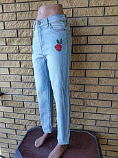 Джинси жіночі котонові із завищеною талією, з вишивкою OZO JEANS, Туреччина, фото 2