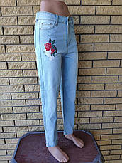Джинси жіночі котонові із завищеною талією, з вишивкою OZO JEANS, Туреччина, фото 3