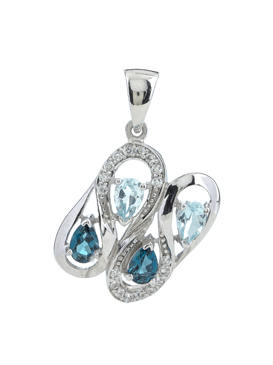 Срібна підвіска з блакитним топазом і топазом "London Blue" Р-265, фото 1