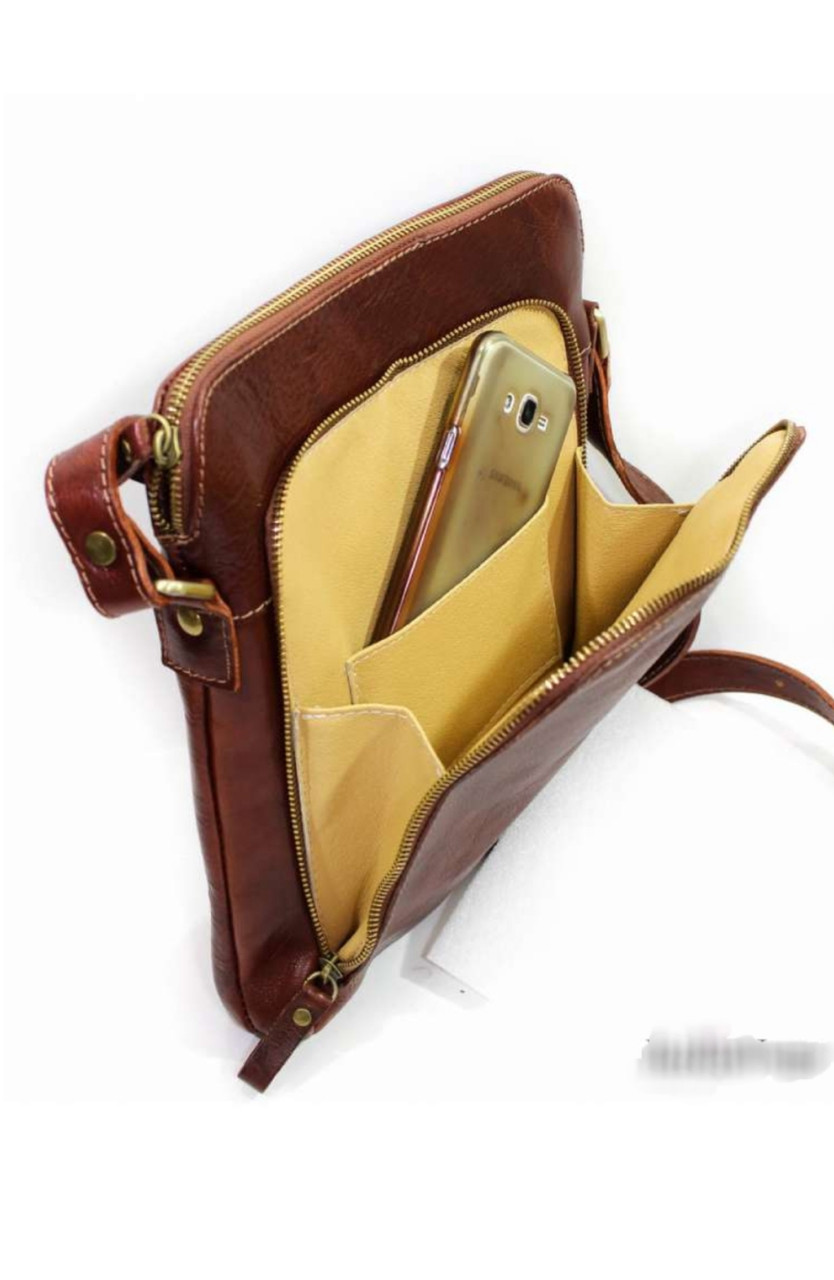 Мужская кожаная сумка через плечо стильная удобная городская для документов рыжая - фото 4 - id-p915592754