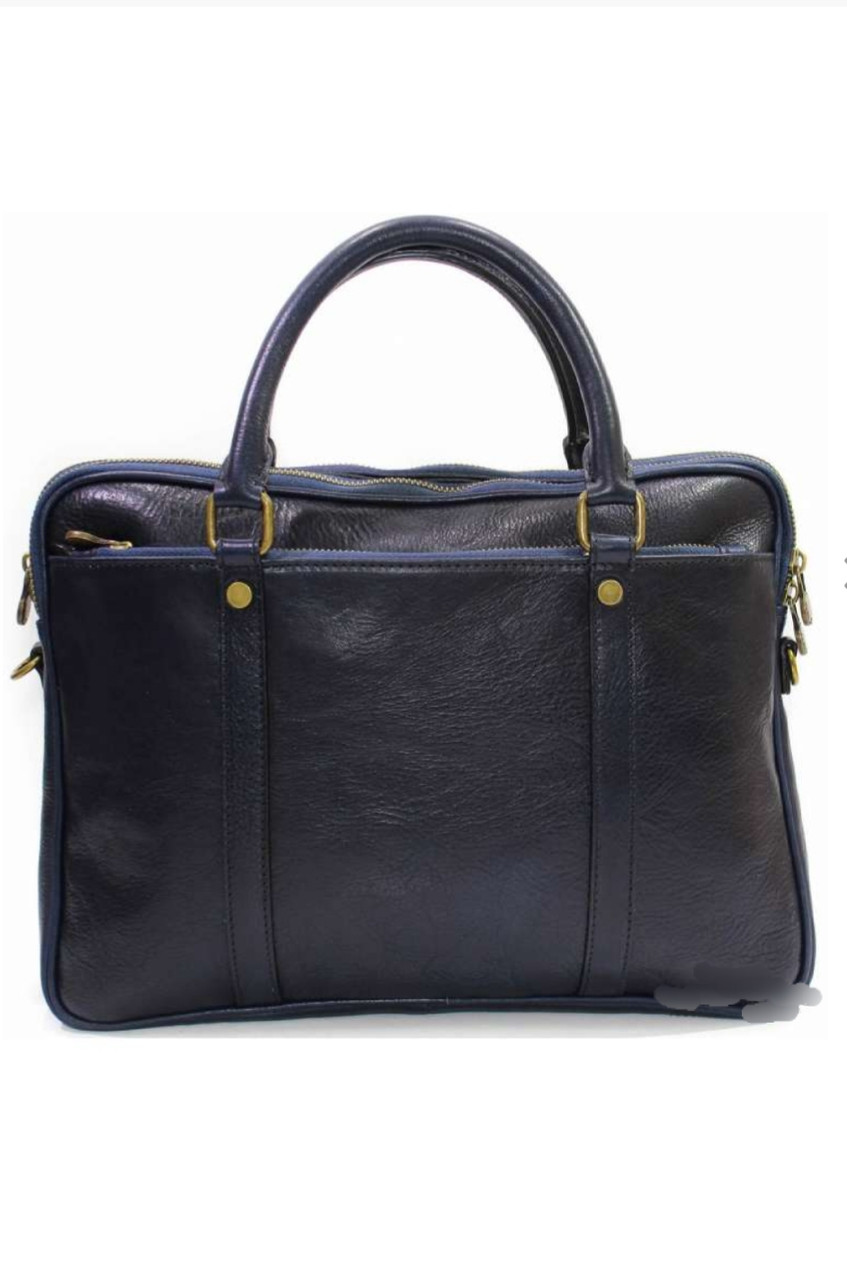 Ділова сумка з натуральної шкіри чоловіче для документів і ноутбука синього кольору, фото 1