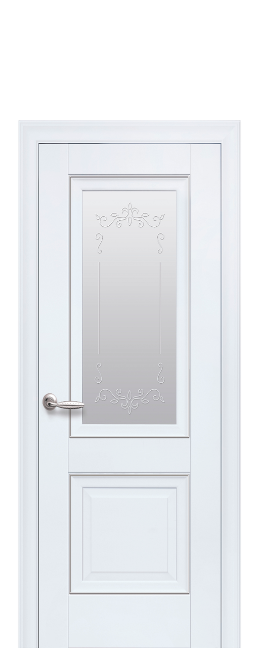 Дверне полотно Імідж Білий матовий зі склом сатин, малюнком і молдингом