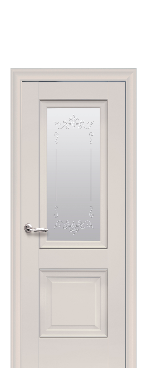 Дверне полотно Імідж Магнолія зі склом сатин, молдингом і малюнком