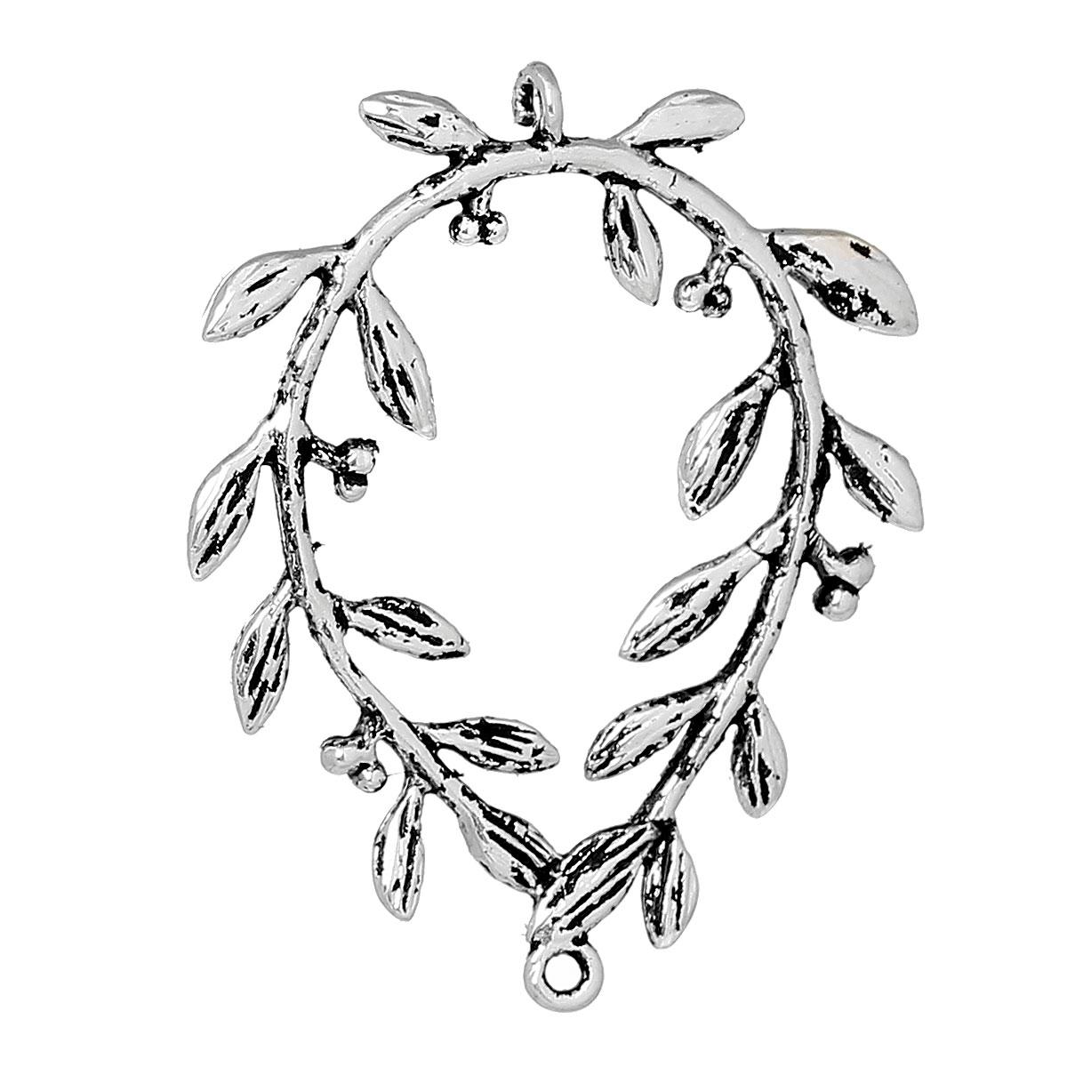 Коннектор 3D " Ветка ", Венок, Медь, 30 мм x 23 мм, Античное серебро