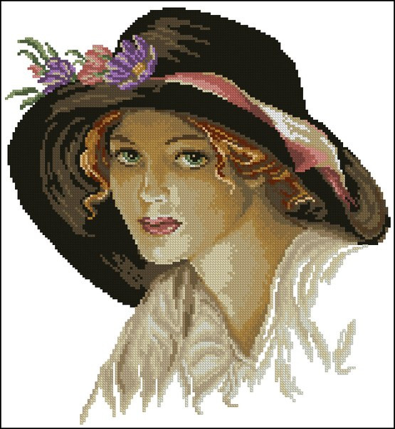 Набор для вышивания крестиком Девушка в шляпе. Размер: 24,5*26,5 см - фото 1 - id-p85615903