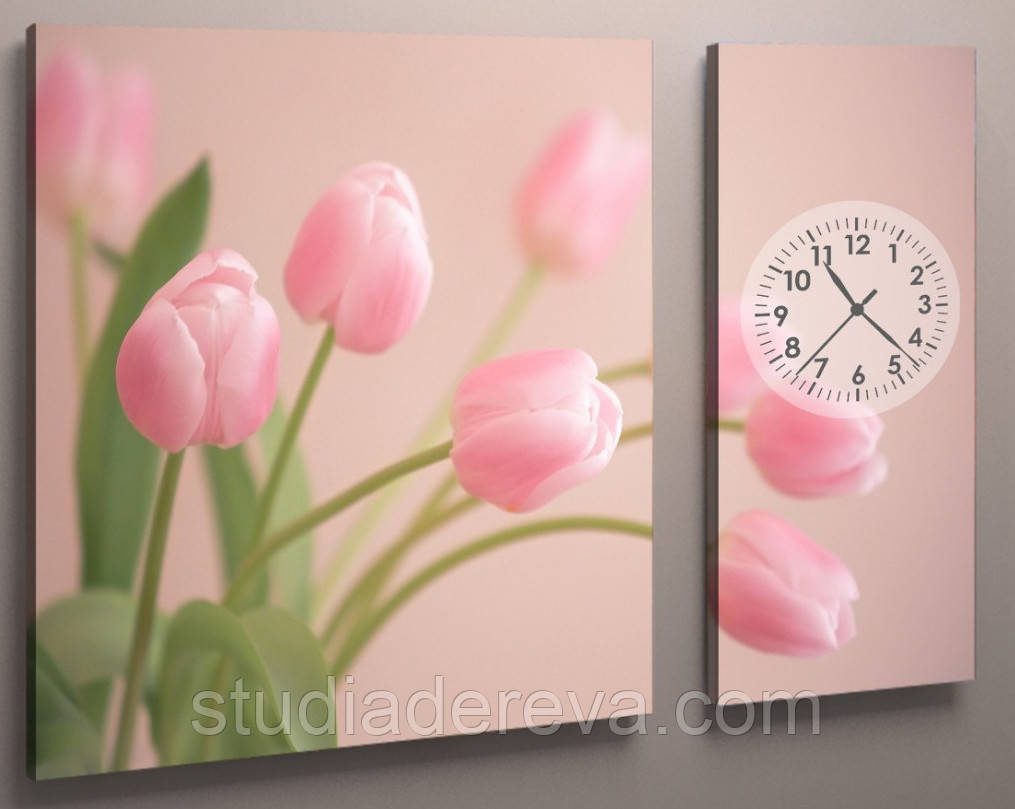 Картина з годинником тюльпани 100х60