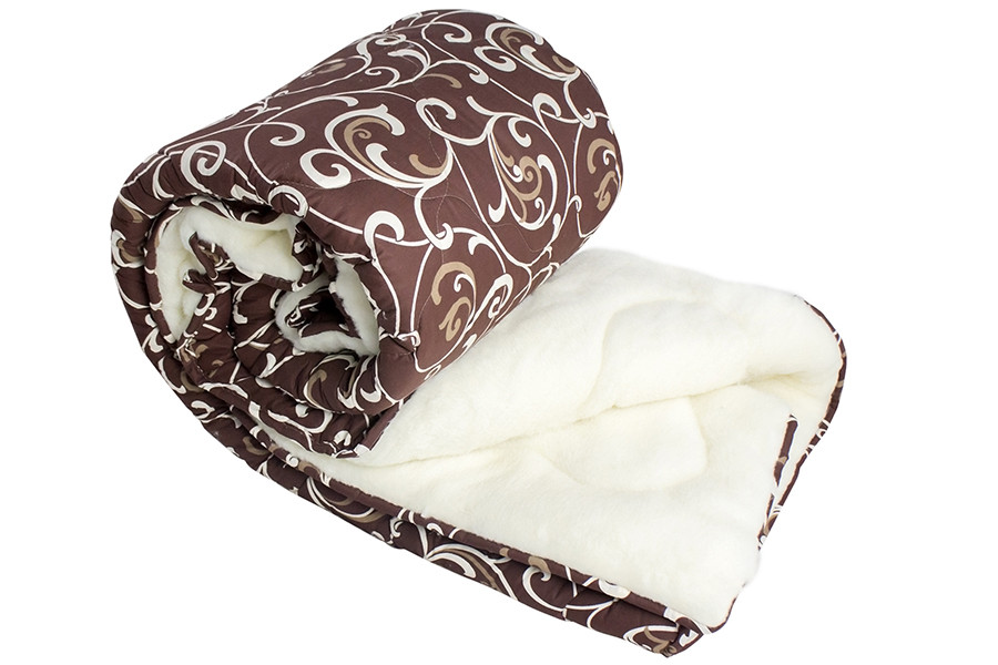 Ковдра хутряна вовняна напівторна 145х210 (211716-1) "Віт" (ове хутро/холофайбер/сатин), фото 1