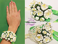 "Жасмин" браслет с цветами для невесты или свидетельницы. из полимерной глины