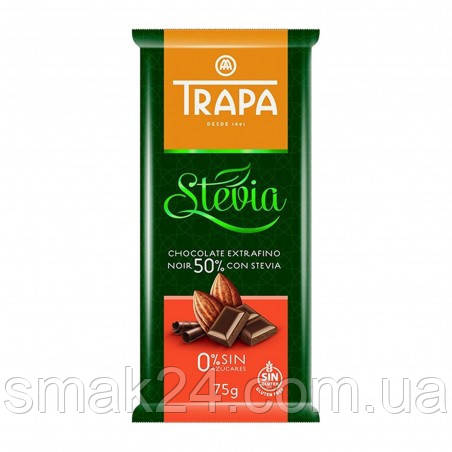 Шоколад чорний без цукру і без глютену Trapa Stevia 50% какао 75г Іспанія