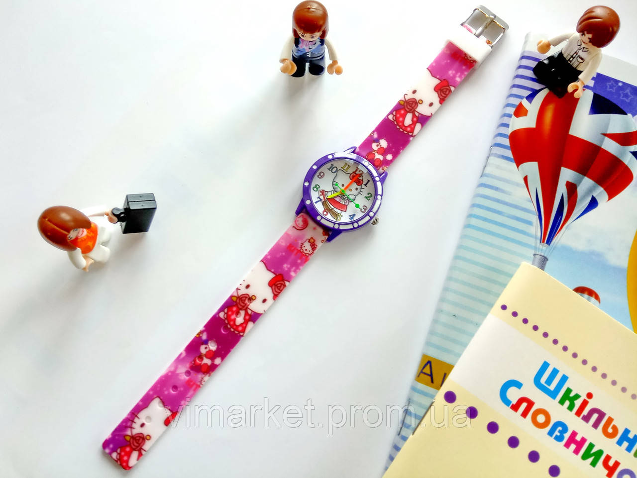 Дитячі наручні годинники Hello Kitty (хэлоу кіті) на силіконовому ремінці, кольоровий друк, фіолетовий