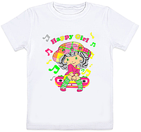 Детская футболка "Happy Girl" (белая) 3-4