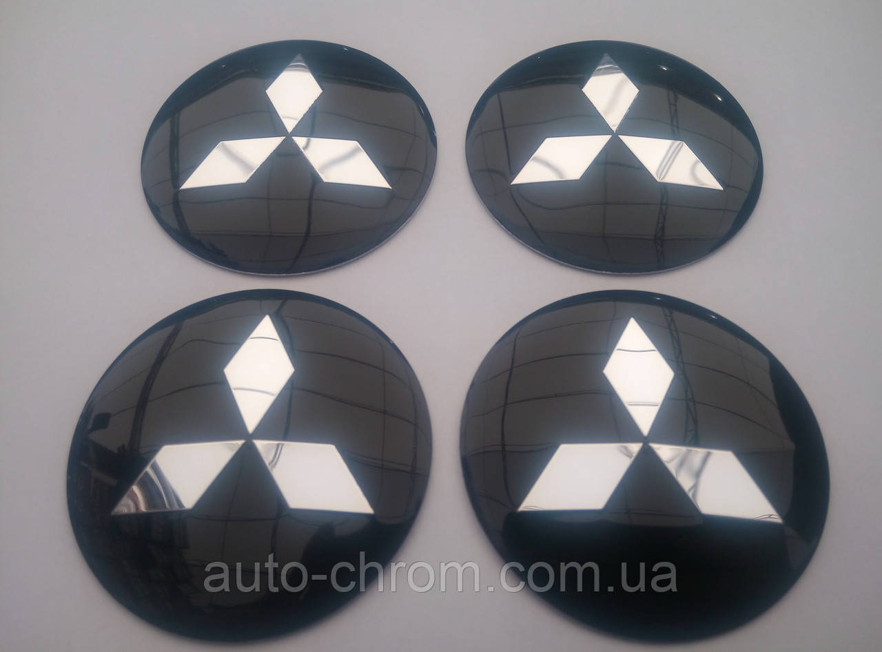 Наклейка опукла на ковпачок диска Mitsubishi 56 мм чорна, фото 1
