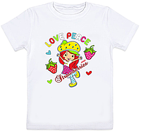 Детская футболка "Love peace and strawberry" (белая)