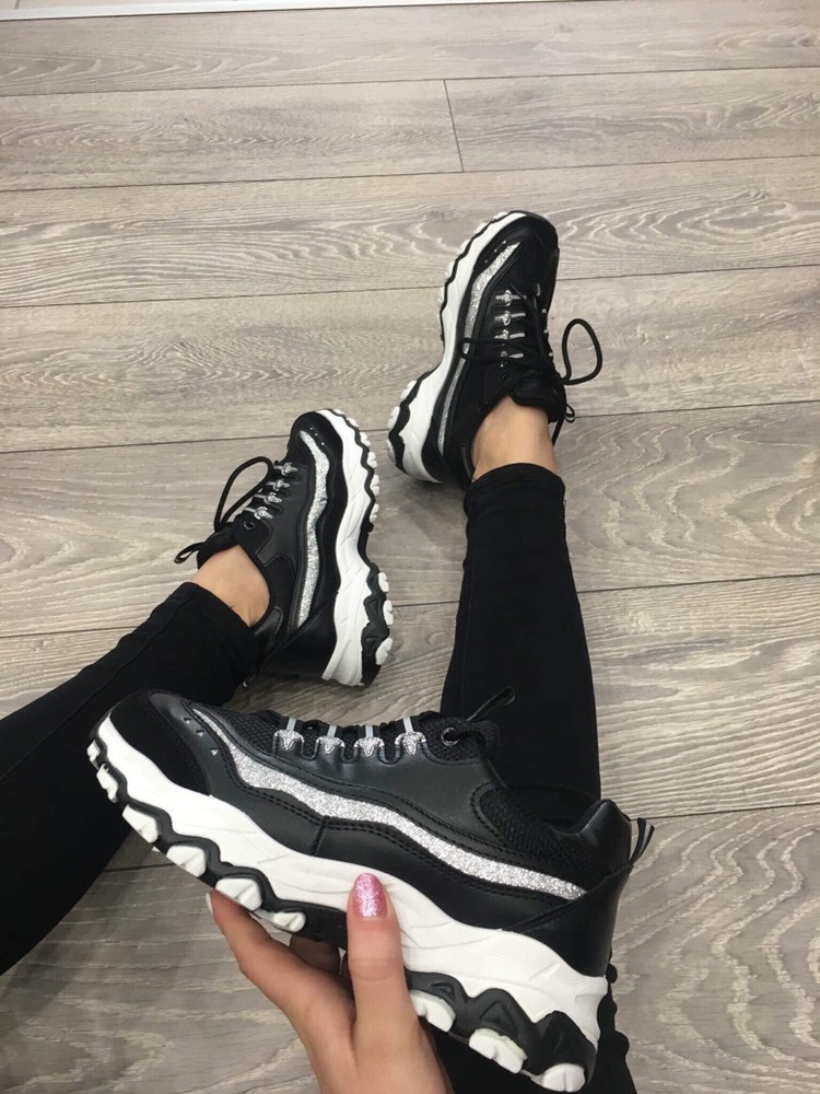 Кросівки жіночі бренд чорні з сріблястим декором, фото 1