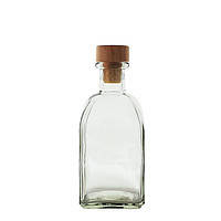 Скляний графин пляшка 700 мл з дерев'яною пробкою для зберігання, подачі напоїв Fraska Everglass