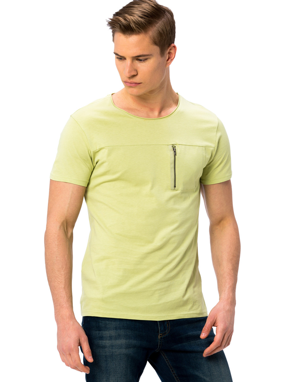 Лимонна чоловіча футболка Lc Waikiki / Лз Вайкікі з кишенею і блискавкою на грудях