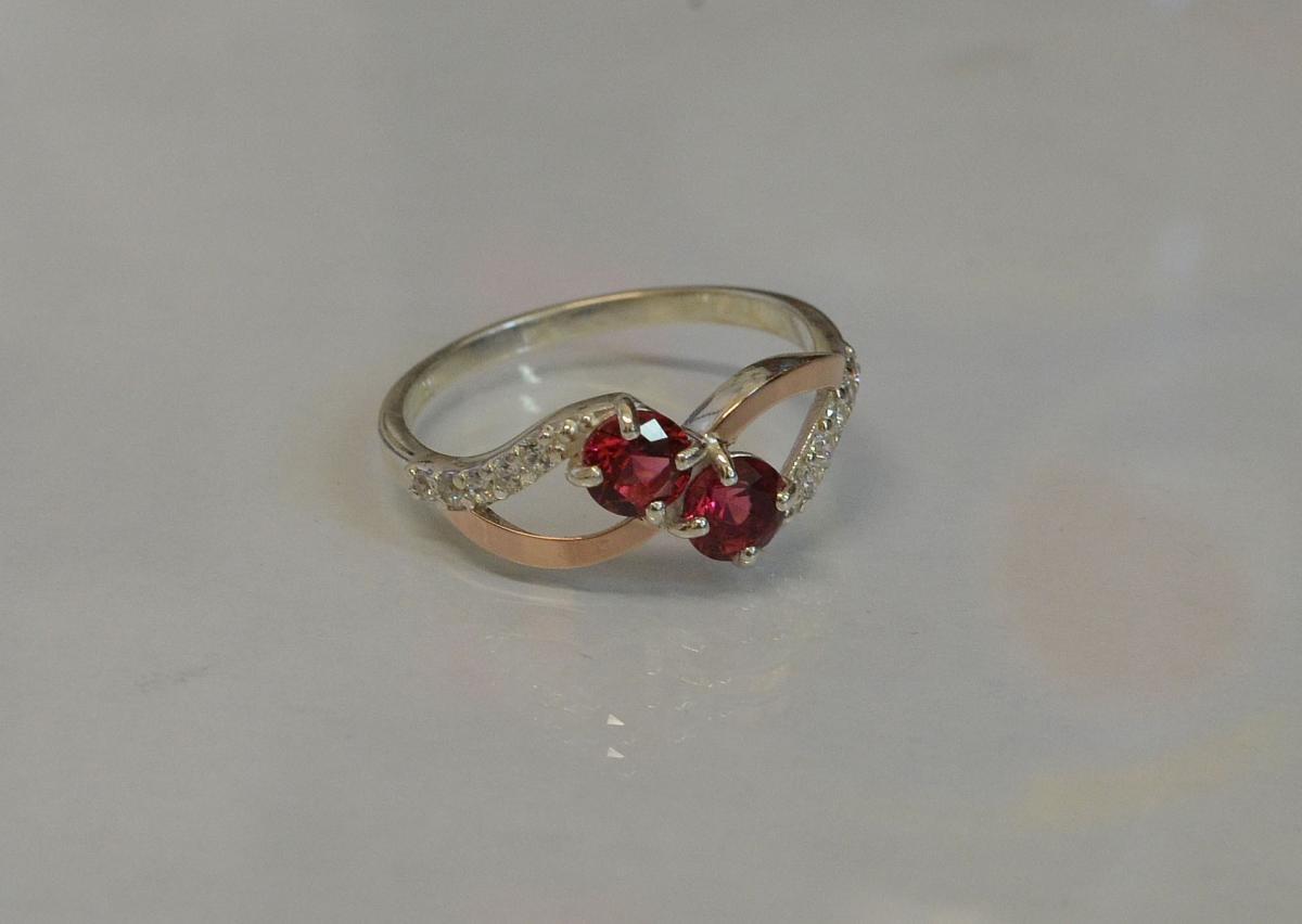 Срібне кільце з золотими пластинами, фото 1