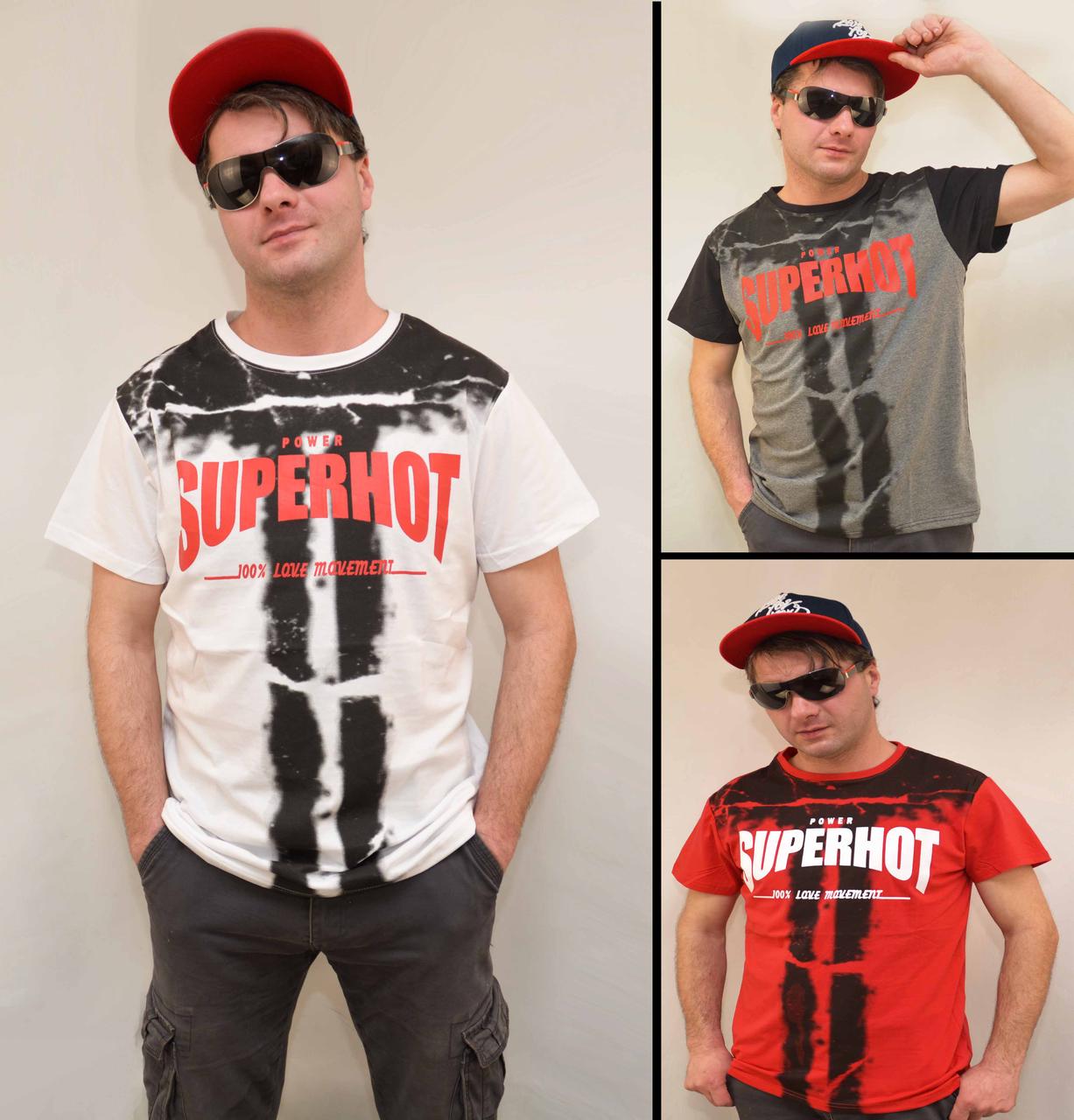 Футболка чоловіча з коротким рукавом і принтом Super Hot від M до XXL